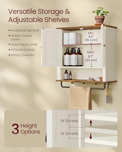 VASAGLE Bathroom Cabinet with Towel Bar, Wall-Mounted, 2 Barn Doors - Image 5