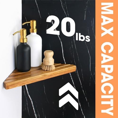 ENKEZI Acacia 2, 3 Tiers Corner Shower Shelf, Triangular Corner Shelf Wooden - Image 2