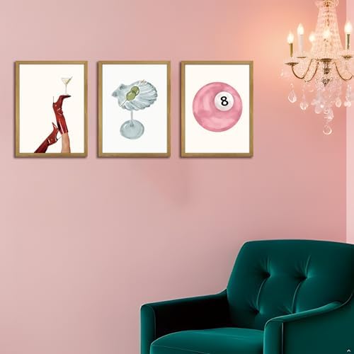 Wood Framed Funky Martini Posters Wall Art Set of 3, Vintage Preppy Aesthetic - Image 2