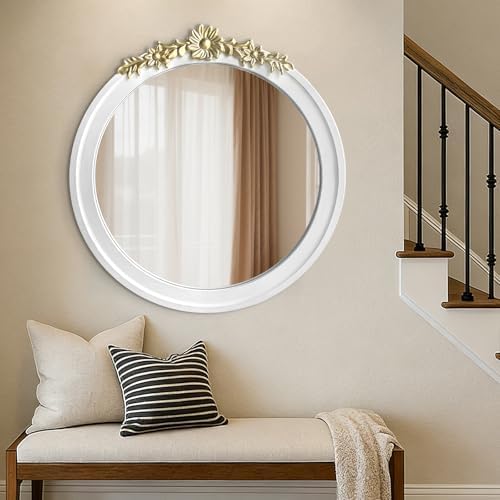 White Round Wood Mirror 28 Inch, Large Rustic Boho Coastal Wall Decor - Image 4