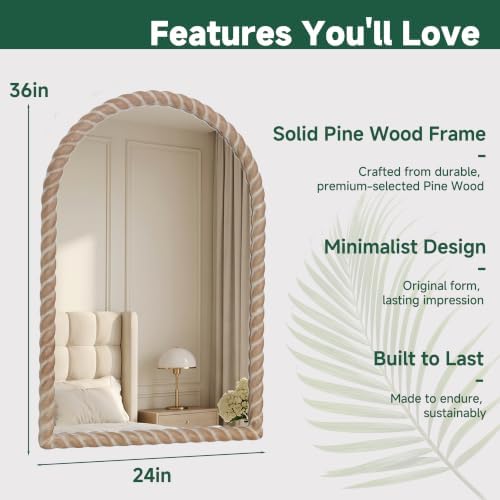 36"x24" Arched Solid Wood Farmhouse Decorative Wall Mirror - Image 2