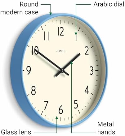JONES CLOCKS® Studio Clock | Modern Round wall Clock | 12" | Mid Blue | Easy to - Image 5