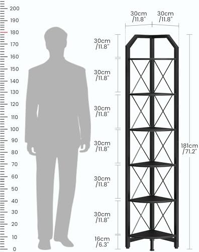 CHOEZON 6-Tier Corner Shelf, Industrial Corner Bookshelf, 71.2" Display Storage - Image 2