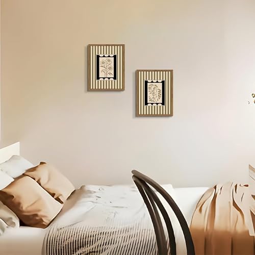 Framed Vintage Botanical Wall Art Set of 2, Olive Green Striped Floral Line - Image 7