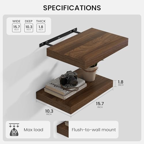 Heimlove Floating Shelves 15.7" W x 10.3" D Walnut Set of 2 - Image 3