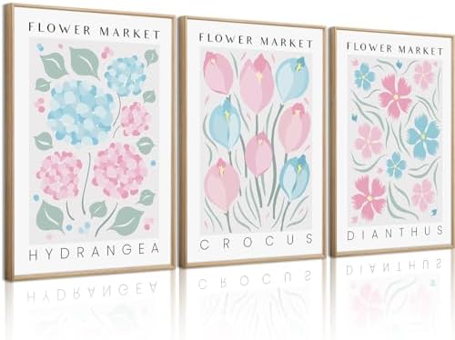 Abstract Floral Wall Art Decor Flower Market Prints Pink Blue Minimalist Canvas by Unknown
