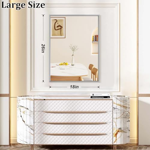 AAZZKANG Grey Wall Mirror Decorative Metal Framed Mirrors 26"x18" Modern - Image 2