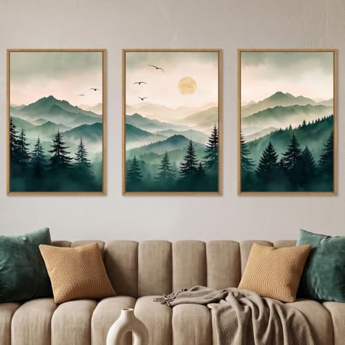 Large Boho Mountain Framed Canvas Wall Art Set 16"x24"x3 by Ausril