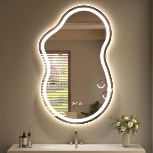 SMIROR 20x32 Irregular Led Lighted Bathroom Vanity Mirror by SMIROR