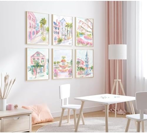 Charleston South Carolina Wall Art Preppy Posters Pictures Pastel Pink Canvas - Image 6