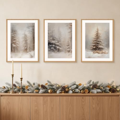 Vintage Christmas Tree Snowy Woodland Framed Canvas Wall Art Set-12"x16"x3 - Image 2