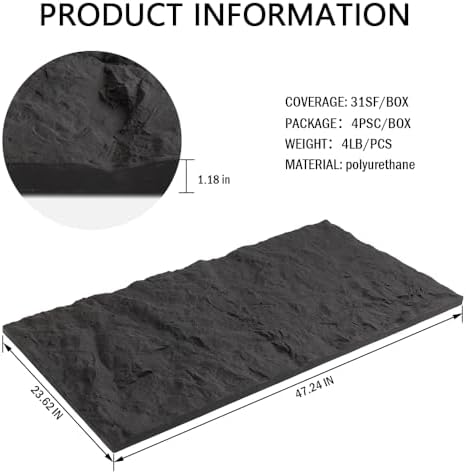 4-Pack 3D Faux Stone Wall Panels Rock Wall Panel Dark Black - Image 3