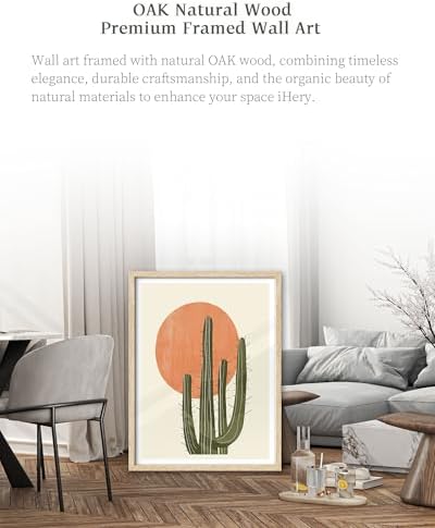 iHery 16x20in Natural OAK Wood Framed Cactus Sunset Wall Art - Image 5