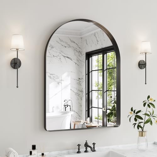 38"x26" Black Arched Mirror, Arched Wall Mirror by MYSUNORIA