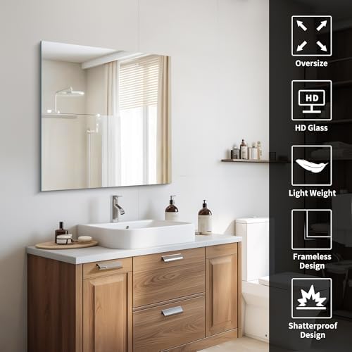 CILIBER Frameless Mirror, 30x30 Square Bathroom Mirrors - Image 5