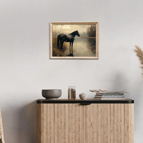 uniro Black Horse Vintage Wall Art Moody Landscape Prints Retro Wall Art Lake - Image 5