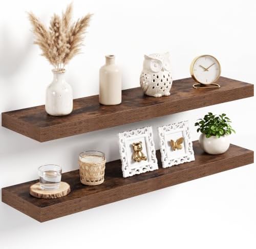 32x8in Floating Shelves 2 Pack, Wall Mount Display Shelf, Rustic Brown by Acovy
