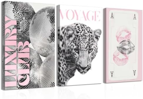 YZLYAD Y2K Pink Canvas Wall Art, Trendy Leopard Wall Decor12x16in by YZLYADWALLART