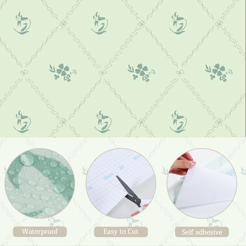Hopepak Peel and Stick Wallpaper Stripe Floral Wallpaper 17.3"×197" Green - Image 5