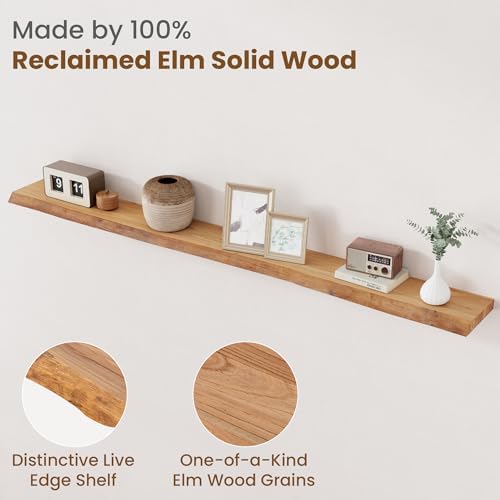 FLYJOE Floating Shelves for Wall Decor, Rustic Solid Elm Wood Live Edge - Image 3
