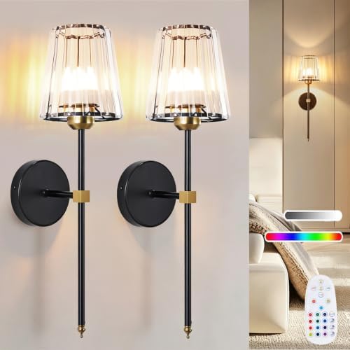 Set of 2 Battery‑Operated Wall Sconces, Rechargeable Wireless Wall Lights by XIEYOR