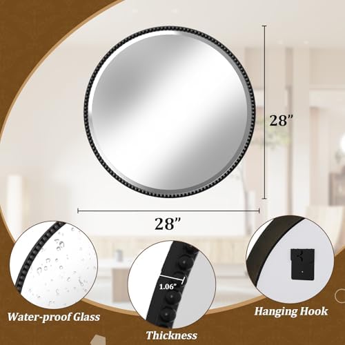 28'' Round Mirror, Beaded Circle Decorative Wall Mirror - Image 5