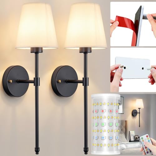 Nekhung Battery Operated Wall Sconce, Peel and Stick Sconces Set of 2 by Nekhung