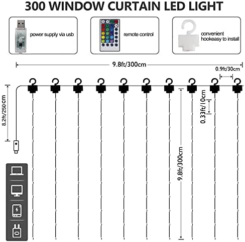 HOME LIGHTING Window Curtain String Lights, 300 LED RGB 16 Colors Changing - Image 6