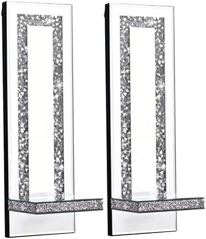 Mirrored Wall Candle Sconces Holder Set of 2, Wall Decor Living Room - Image 2