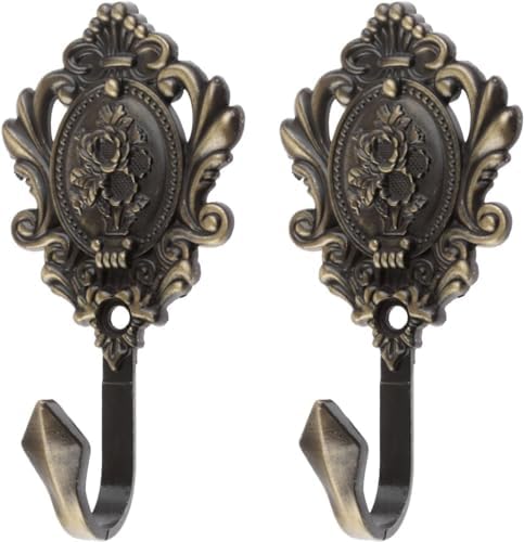 Curtain Holdbacks Small Lightweight Hooks, Vintage Bronze Rose Pattern - Image 4
