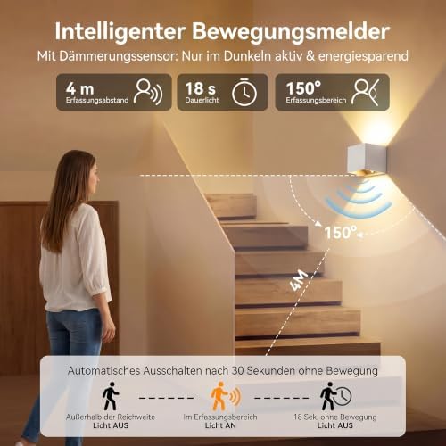 Battery Operated Wall Sconces, 12W Motion Sensor Light Indoor, 6000mAh Wall - Image 2