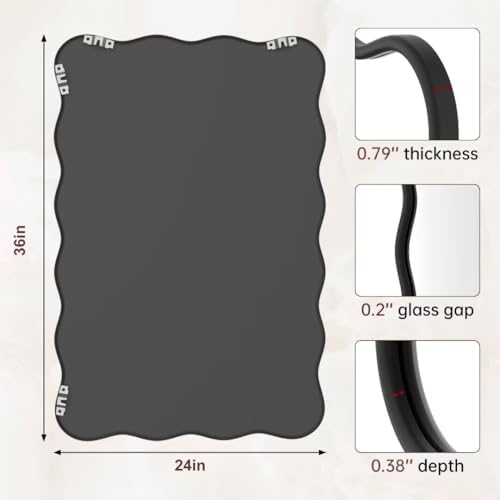 PROHOMEWARE 24x36 Black Wavy Irregular Bathroom Mirror, Wall-Mounted - Image 3