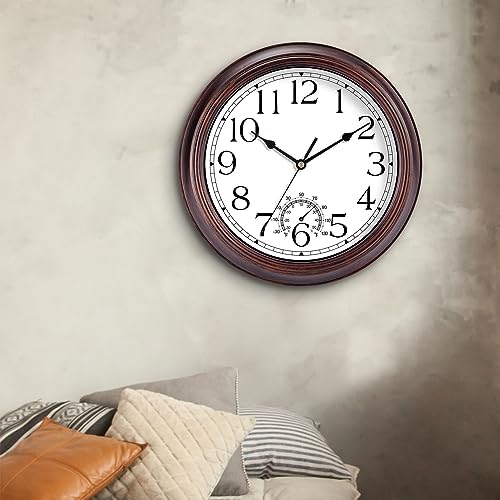 KECYET 10" Wall Clock with Thermometers Vintage Silent Battery Operated - Image 3
