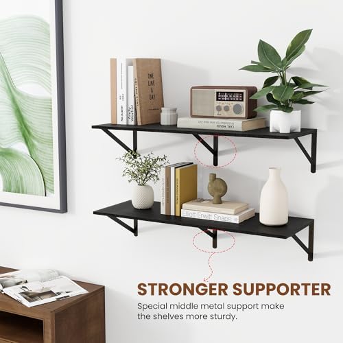Heimlove 32W x 12D Deep Floating Shelves Set of 2 Black - Image 5