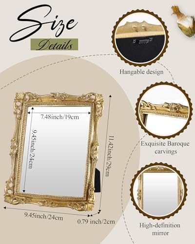 Wonderjune 3 Pcs Vintage Gold Wall Mirror Set, Retro Mixed Style - Image 3
