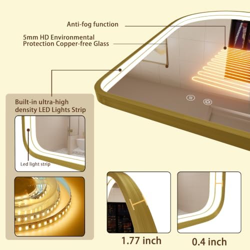 24"x36" Gold LED Bathroom Mirror - Image 4