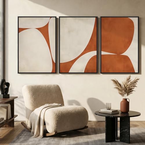 Large Framed Beige Orange Abstract Wall Art - Image 5