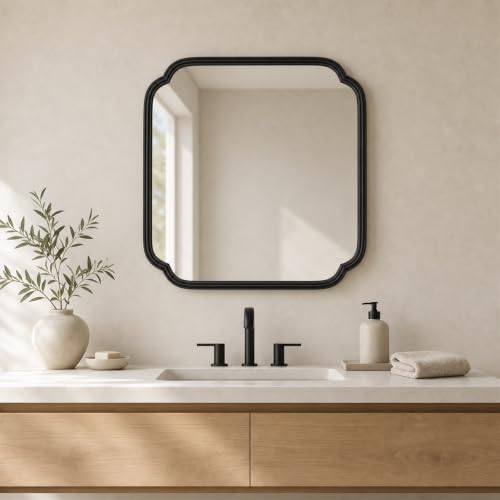 Ferytange 24 x 24 Inch Matte Black Metal Framed Bathroom Vanity Mirror - Image 6