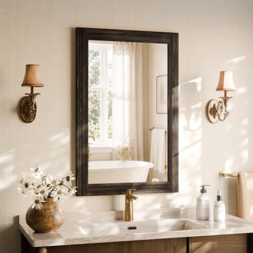 Rectangular Wall Mirror 36" x 24", Solid Wood Frame Bathroom Mirror by XRAMFY