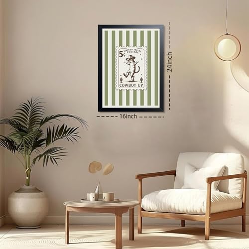 Framed Cowboy Cat Wall Art Painting, Vintage Western Cat Stamp Canvas Print - Image 2