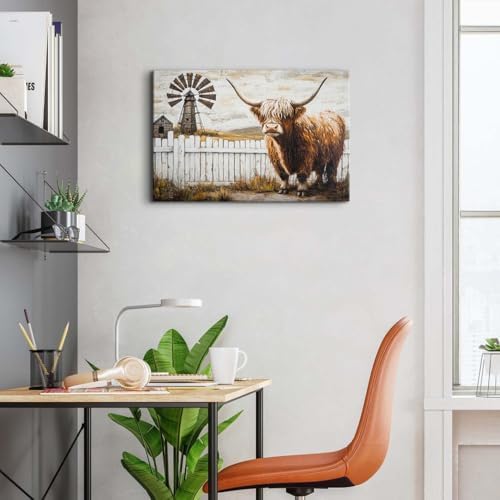 Retro Highland Cow Wall Art for Living Room Country Barn Pictures Wall Decor - Image 4