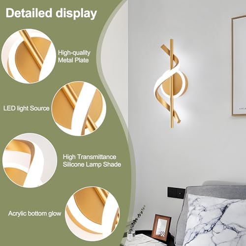 EIDISUNY LED Wall Sconces Indoor, 12W LED Wall Mount Lights, Modern Spiral Wall - Image 2