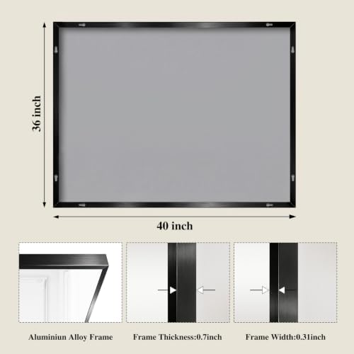 Koonmi Black Rectangle Wall Mirror, 36x40 Inch Bathroom Mirror, Aluminum Frame - Image 2