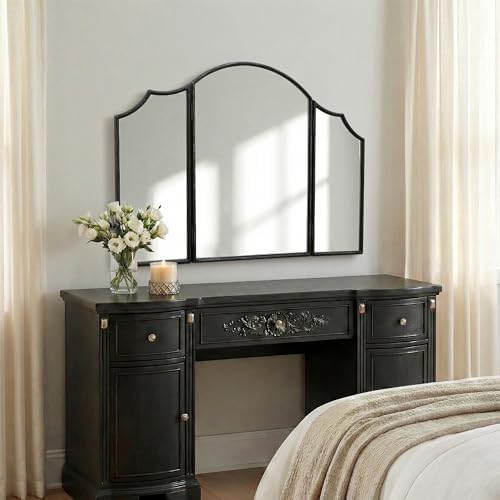 Besdomus Black Scalloped Vanity Mirror: 36"x24" Three Sided Dresser Miror - Image 7
