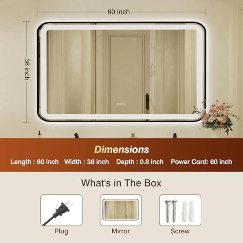 36x60 Inch Black Framed LED Bathroom Mirror - Image 2