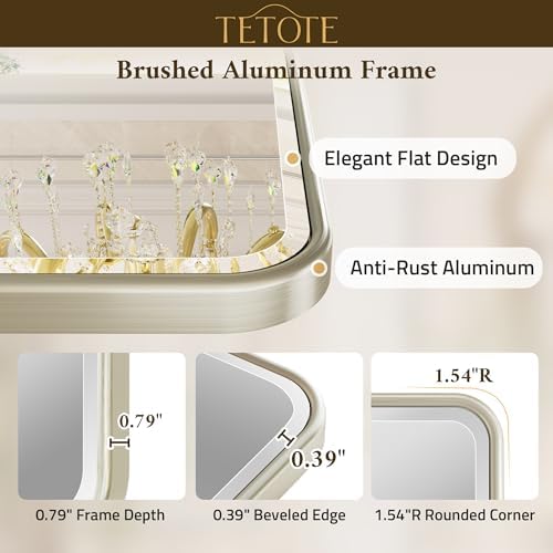 TETOTE Brushed Nickel Mirror 20 x 30 Beveled Edge Tempered Glass, Rounded - Image 3
