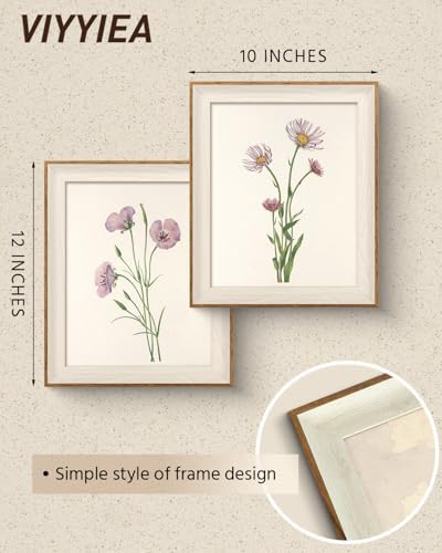VIYYIEA Framed Vintage Sketch Wildflower Botanical Wall Art Set, 12×10 Inch - Image 2