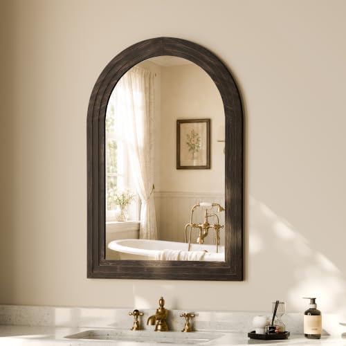 Arched Wall Mirror 24" x 36", Solid Wood Frame Bathroom Mirror - Image 3