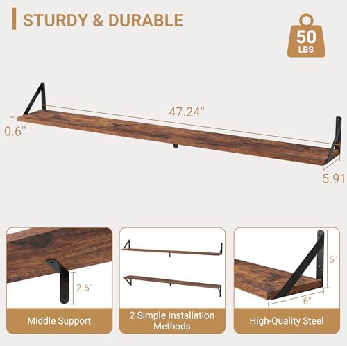 Heimlove 48 Inch Large Wall Bookshelves Set of 3, Wall Mounted Bookshelves - Image 3