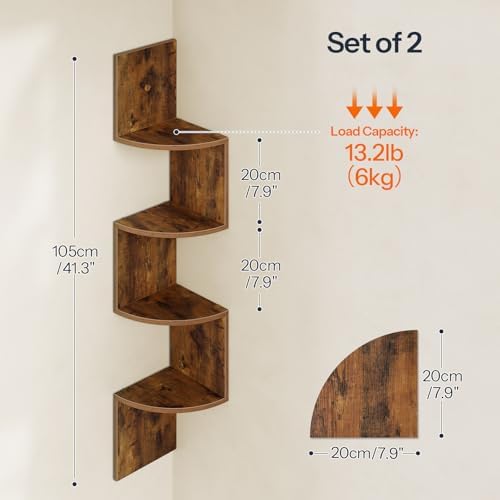 HOOBRO Corner Shelf Wall-Mounted, 4-Tier Corner Bookshelves Floating Shelf - Image 3